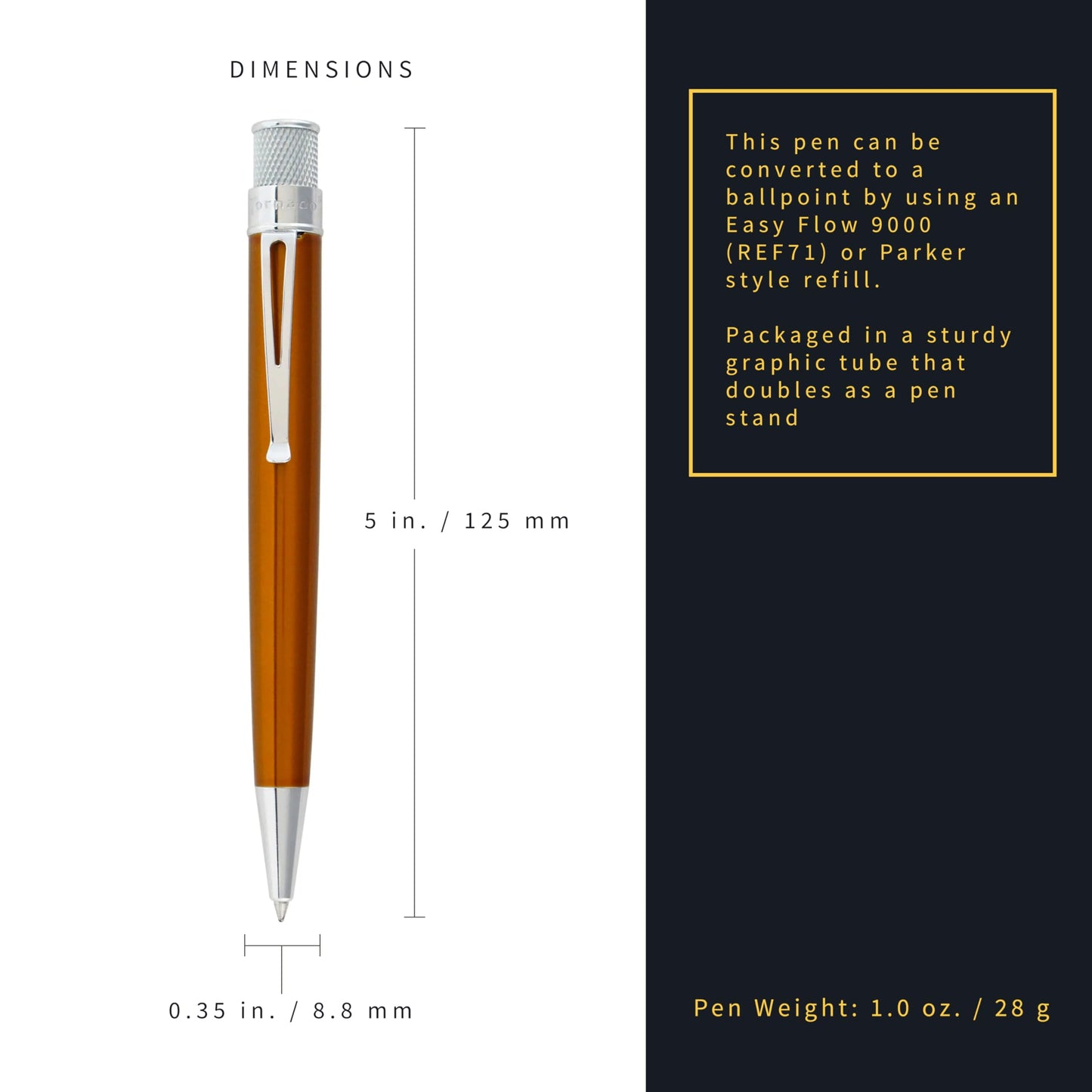 Retro 1951 Tornado™ Classic Lacquer Rollerball Pen - Orange - New Open Tube