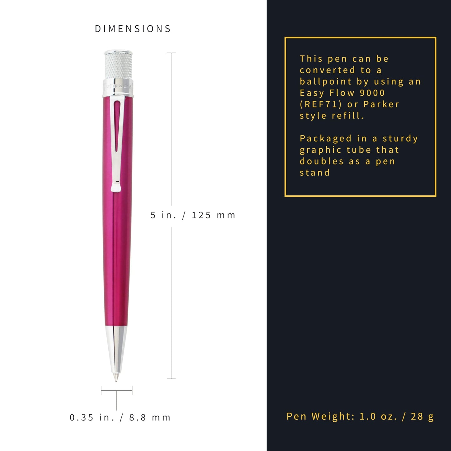 Retro 1951 Tornado Rollerball Pen, Pink (VRR-1313) - New Open Tube