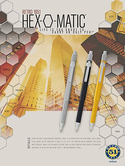 Retro 51 YELLOW Hex-O-Matic Ballpoint Pen New Sealed HEX BOX