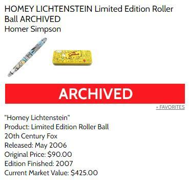 Full Set of all 8 Homer Pens - each an Artist Proof - New w/ Simpsons Yellow Tin