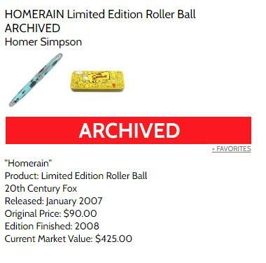 Full Set of all 8 Homer Pens - each an Artist Proof - New w/ Simpsons Yellow Tin