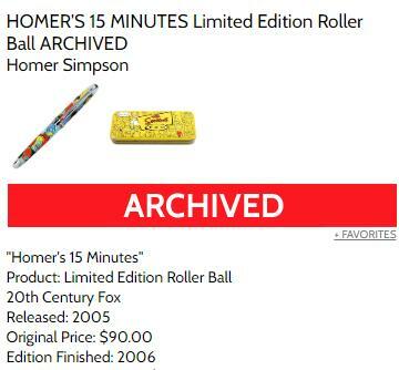 Full Set of all 8 Homer Pens - each an Artist Proof - New w/ Simpsons Yellow Tin