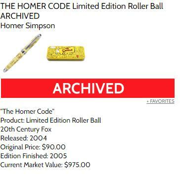 Full Set of all 8 Homer Pens - each an Artist Proof - New w/ Simpsons Yellow Tin