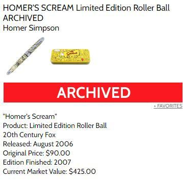 Full Set of all 8 Homer Pens - each an Artist Proof - New w/ Simpsons Yellow Tin