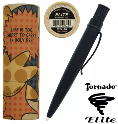 Retro 51 "Stealth" Black Elite Tornado Ballpoint Pen - Sealed & New